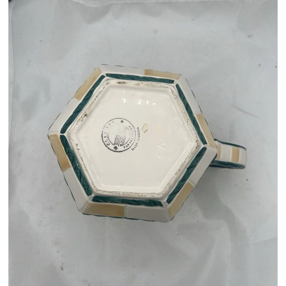 Vintage Clay Art San Francisco Olive Garlic Ceramic Pitcher Hexagon AS IS Rare